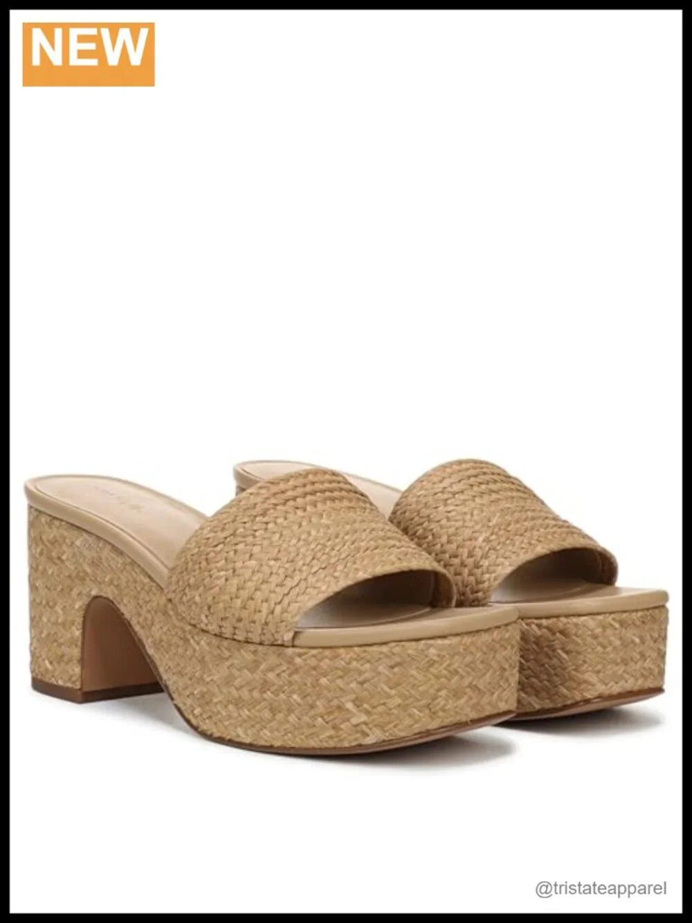 Faux Raffia Platform Slide Sandals Open Toe Slip On Heels